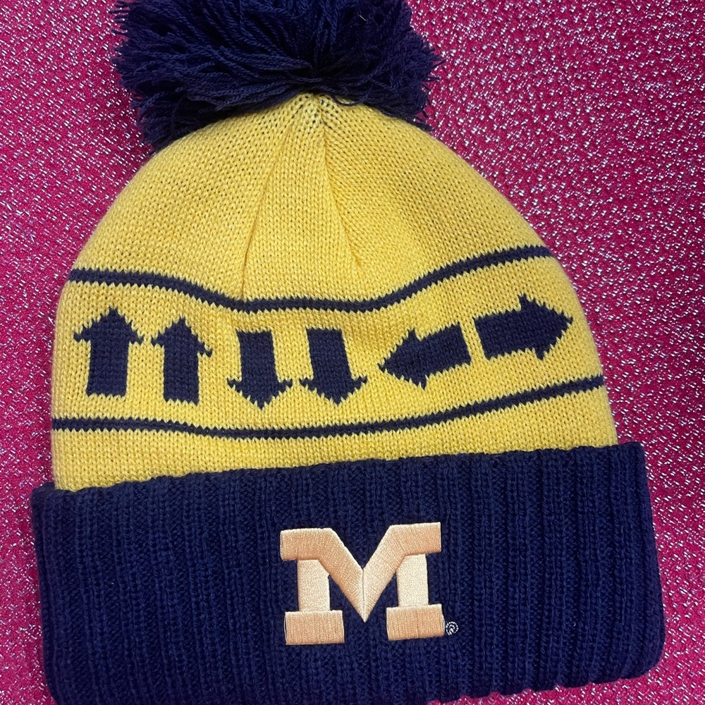 Woman’s Michigan Yellow and Blue Knit Pom-Pom Beanie